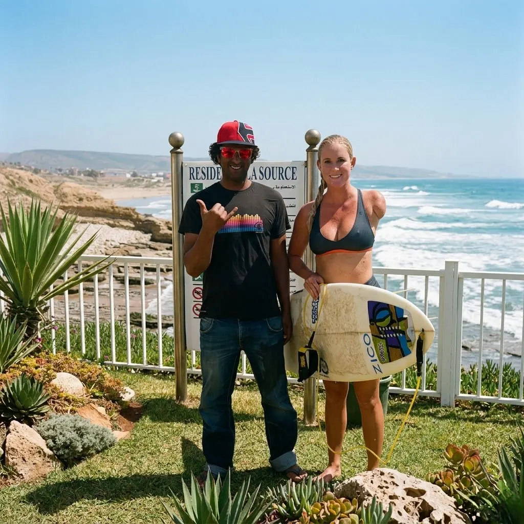 Group photo of Nomad Surf Camp guests and staff in Tamraght
